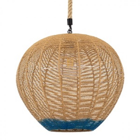 Κρεμαστό φωτιστικό πλεκτό σχοινί Φ50cm μπέζ με μπλε λεπτομέρεια