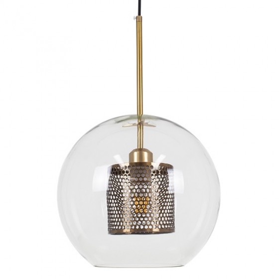 Κρεμαστό φωτιστικό γυάλινη μπάλα Φ30x48cm με χρυσαφί πλέγμα εσωτερικά