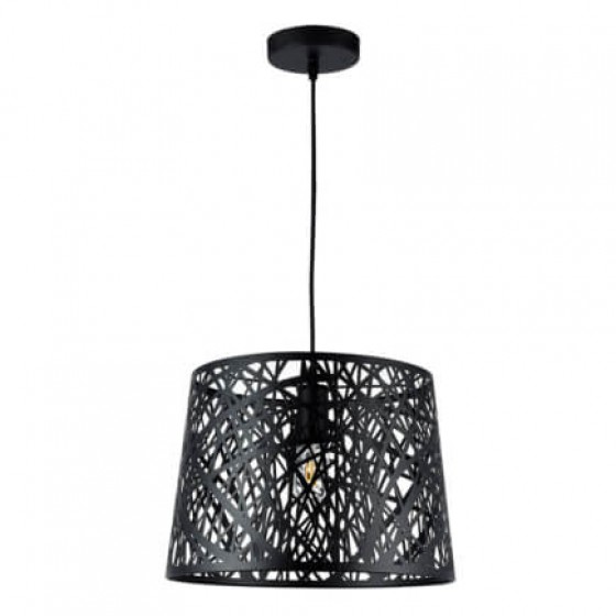 Φωτιστικό κρεμαστό μονόφωτο μαύρο πλεκτό Φ35cm 