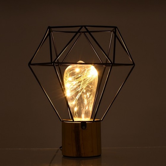 Φωτιστικό γραφείου USB LED μαύρο διαμάντι σε ξύλινη βάση Φ19x23cm