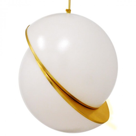 Μοντέρνο κρεμαστό φωτιστικό μονόφωτο λευκό με χρυσό Φ30cm