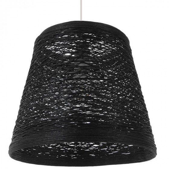 Μαύρο κρεμαστό φωτιστικό ψάθινο rattan Φ32cm