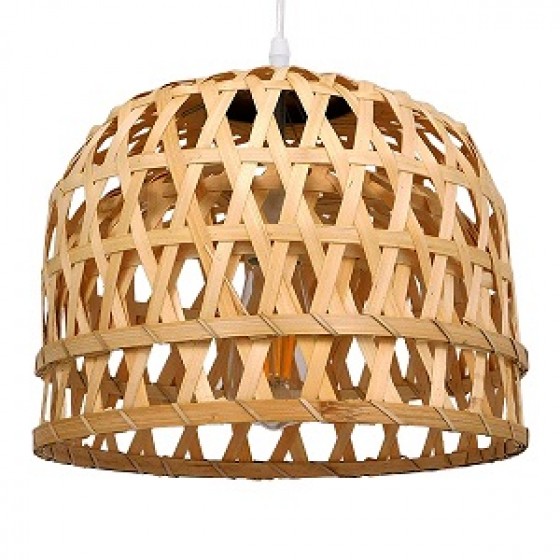 Κρεμαστό φωτιστικό καμπάνα μπαμπού Φ32x30cm φυσικό καφέ