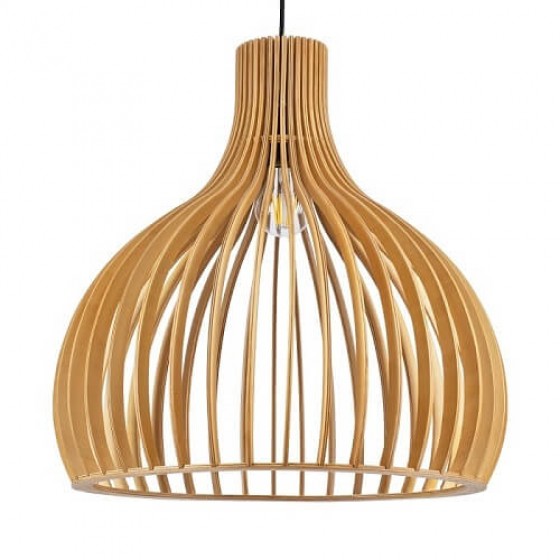 Μοντέρνο κρεμαστό φωτιστικό με πλέγμα ξύλινο ανοιχτόχρωμο  Φ45x45cm