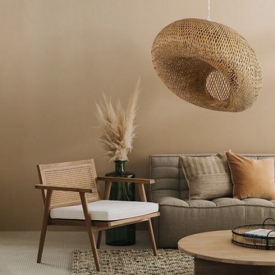 Πλεκτό κρεμαστό φωτιστικό μπαμπού καλάθι Φ45x24cm 