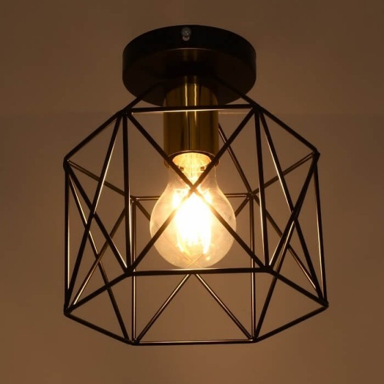 Φωτιστικό οροφής από μαύρο πλέγμα Φ18x20cm με χρυσαφί ντουί Ε27