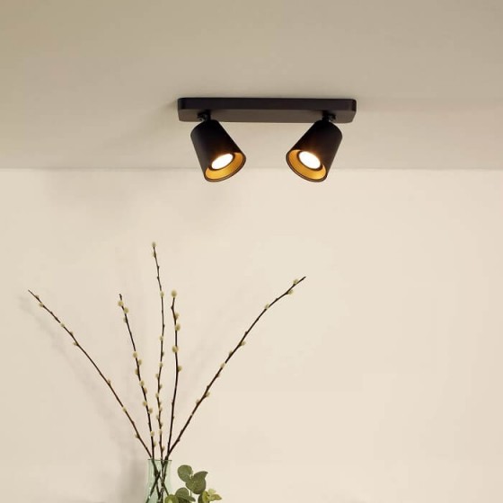 Φωτιστικό ράγα οροφής δίφωτη 31cm με σποτ GU10 μαύρο-χρυσό