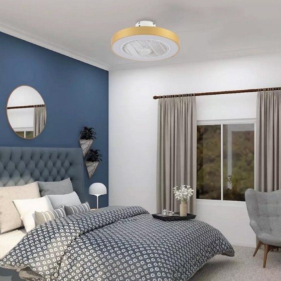 Ανεμιστήρας οροφής με φως LED CCT και τηλεχειριστήριο Φ50x19cm χρυσαφί