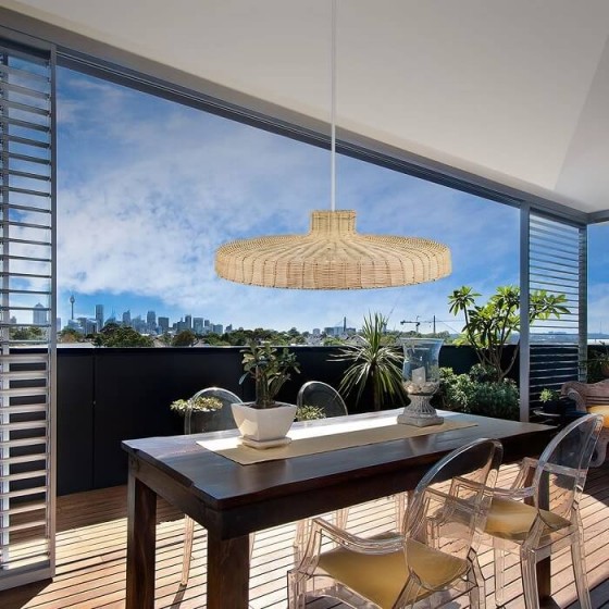 Μοντέρνο κρεμαστό φωτιστικό ρηχή καμπάνα από μπαμπού Φ45x20cm