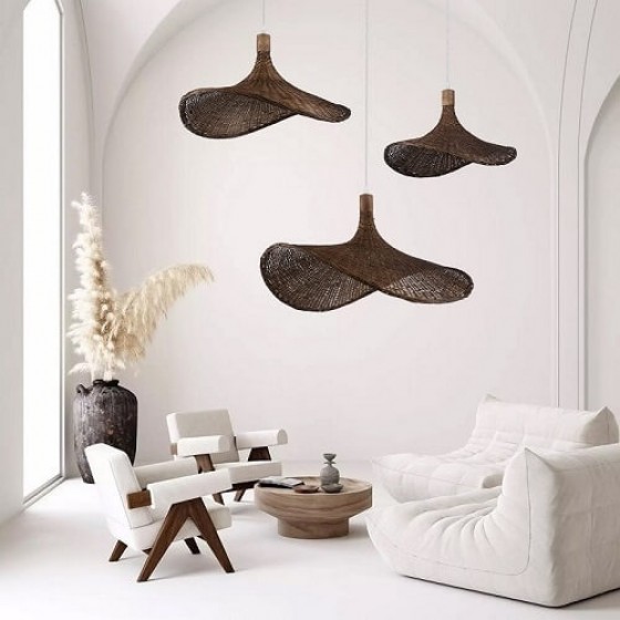 Κρεμαστό φωτιστικό μπαμπού κυματιστό Φ63x32cm καφέ