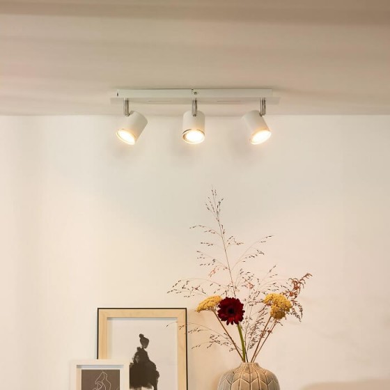 Τρίφωτο λευκό φωτιστικό ράγα 42cm με 3 σποτ σπαστά GU10