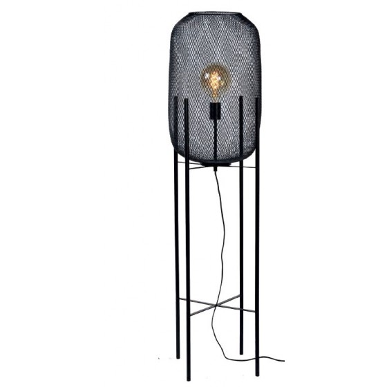 Φωτιστικό δαπέδου 135cm με κυλινδρικό αμπαζούρ με μαύρο λεπτό πλέγμα