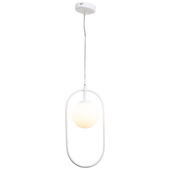 Κρεμαστό φωτιστικό μεταλλικό λευκό 15x40cm με οπάλ γλόμπο G9