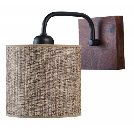 Φωτιστικό τοίχου με αμπαζούρ καφέ-μόκα και ξύλινη βάση 27x25cm