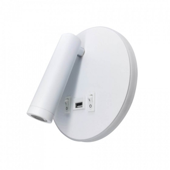 Λευκή απλίκα με θύρα USB Φ13cm με σποτ reading και backlight LED 3000K