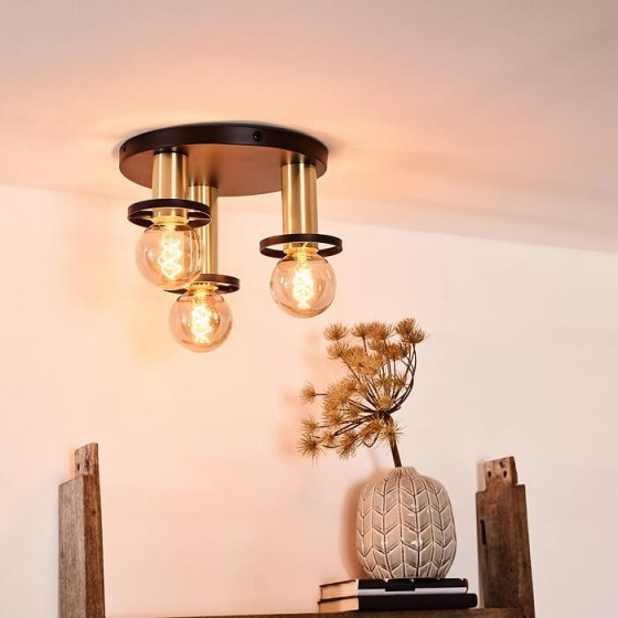 Φωτιστικό οροφής τρίφωτο E27 Φ30x18cm μαύρο με gold-brass ντουί