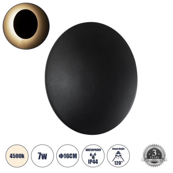 Απλίκα αδιάβροχη LED 4500K 7W μαύρη-στρογγυλή Φ16x5cm
