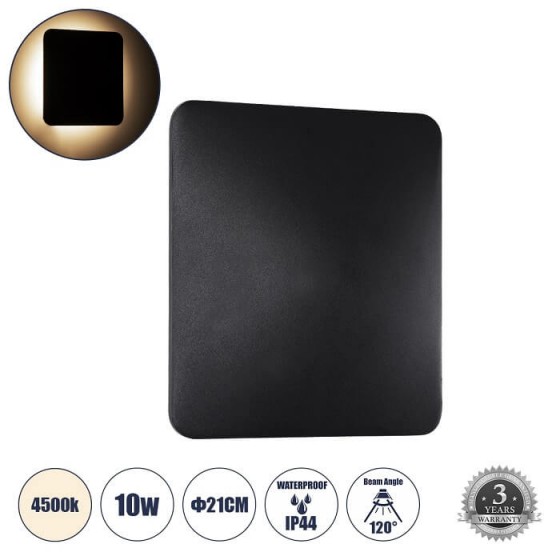 Απλίκα αδιάβροχη LED 4500K 10W μαύρη-τετράγωνη 21x21cm