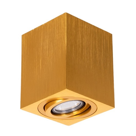 Φωτιστικό σποτ οροφής κυβάκι 8x8x10cm χρυσό βουρτσιστό GU10 κινητό