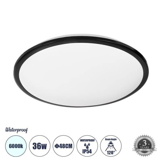 Πλαφονιέρα οροφής αδιάβροχη IP54 Φ48cm LED 36W 6000K