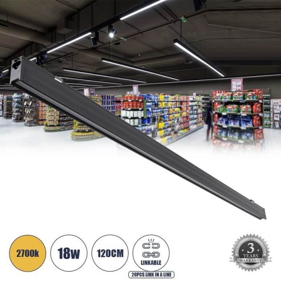 Γραμμικό φωτιστικό οροφής LED 18W 2700K 120cm μαύρο