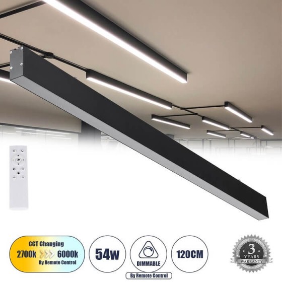 Γραμμικό φωτιστικό οροφής 120cm LED 54W Τηλεχειριζόμενο CCT DIM μαύρο
