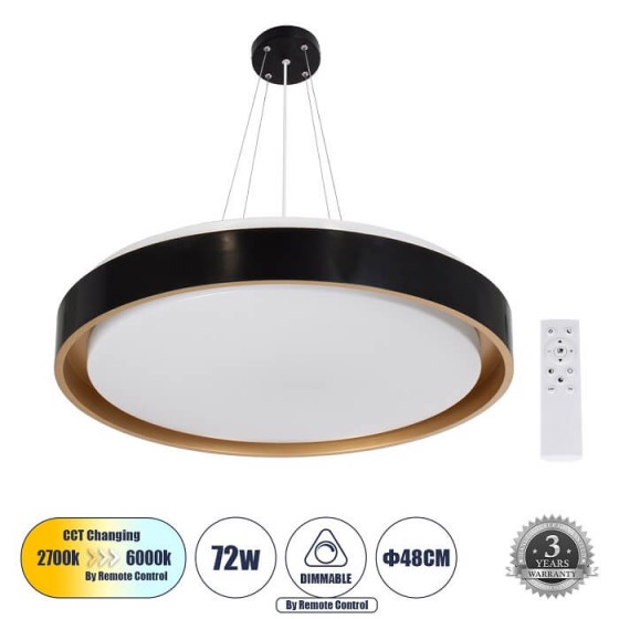 Κρεμαστό φωτιστικό LED CCT τηλεχειριζόμενο Φ48cm μαύρο-χρυσό