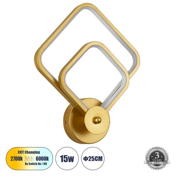 Απλίκα χρυσαφί διπλός ρόμβος 25x30cm LED Dim με τριπλό φωτισμό