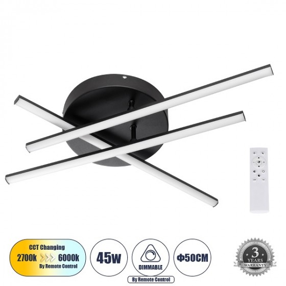 Τηλεχειριζόμενο φωτιστικό οροφής LED CCT Dim μαύρο με 3 άξονες Φ50cm