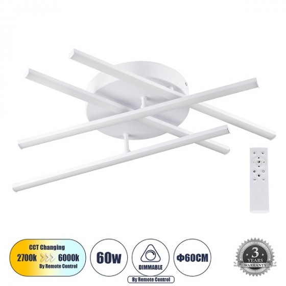 Τηλεχειριζόμενο φωτιστικό οροφής LED CCT Dim λευκό με 4 άξονες Φ60cm