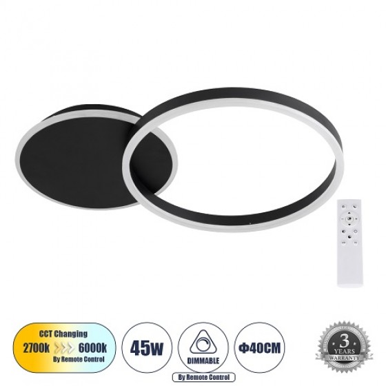 Φωτιστικό οροφής μαύρος κύκλος LED CCT Dim Φ40cm