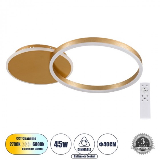 Φωτιστικό οροφής χρυσαφί κύκλος LED CCT Dim Φ40cm