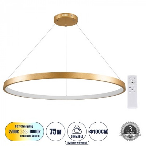 Κρεμαστό φωτιστικό δαχτυλίδι Φ100cm LED Dim τηλεχειριζόμενο χρυσό