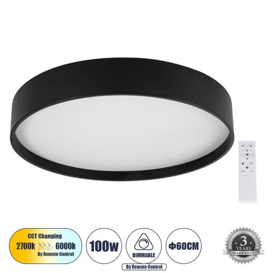 Πλαφονιέρα οροφής μαύρη LED CCT 100W Φ60x10cm