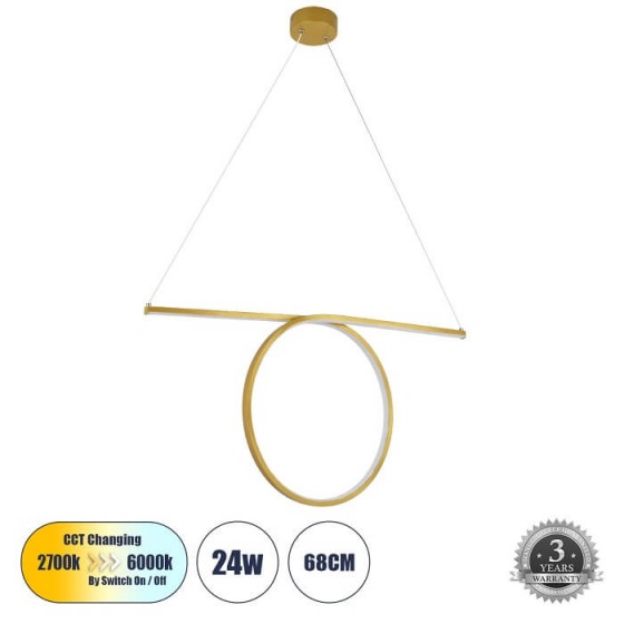 Κρεμαστό φωτιστικό μήκους 66cm με κύκλο χρυσό LED CCT
