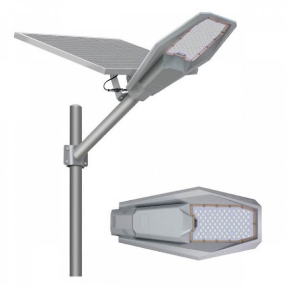 Τηλεχειριζόμενο ηλιακό φωτιστικό δρόμου LED 100W 6000K σε μεταλλικό βραχίονα