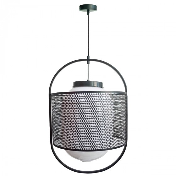 Κρεμαστό φωτιστικό Φ40x60cm απο γυαλί και μαύρο πλέγμα