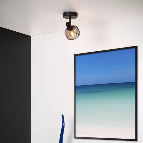 Μονόφωτο σποτ σφαιρικό Φ15cm με πλεκτό καλαθάκι μαύρο