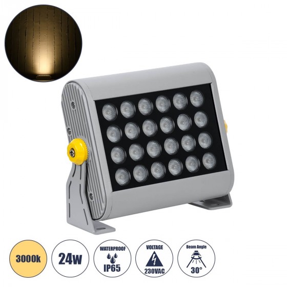 Προβολέας Wall Washer για φωτισμό κτιρίων LED 3000K 24W IP65 ορθογώνιος 23x17cm
