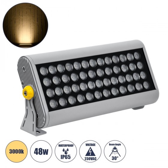 Προβολέας Wall Washer για φωτισμό κτιρίων LED 3000K 48W IP65 ορθογώνιος 39x17cm 