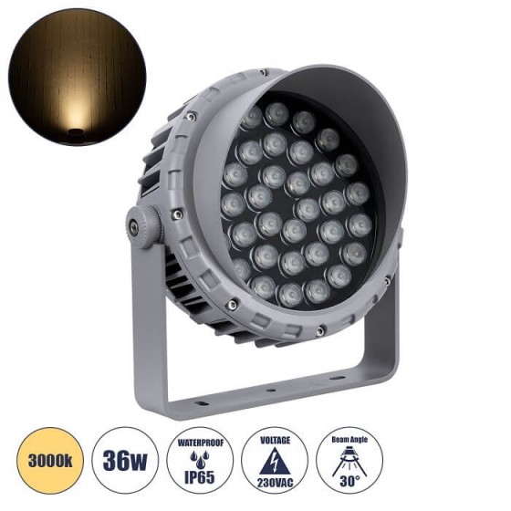 Ασημί προβολέας Wall Washer για φωτισμό κτιρίων LED 36W 3000K IP65 Φ23x18cm