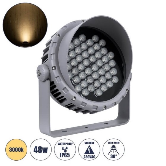 Ασημί προβολέας Wall Washer για φωτισμό κτιρίων LED 48W 3000K IP65 Φ23x18cm