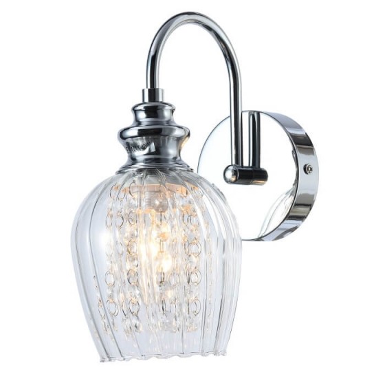 Φωτιστικό τοίχου νίκελ με γυάλινη καμπάνα Φ12cm με κρύσταλλα εσωτερικά 