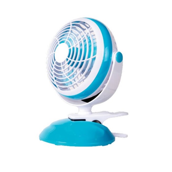 Μπλε mini ανεμιστήρας USB με βάση και κλιπ στερέωσης