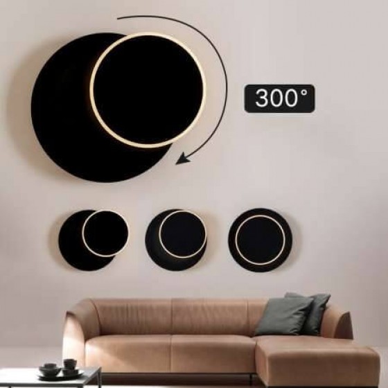 Απλίκα τοίχου μαύρη κυκλική LED Φ25cm
