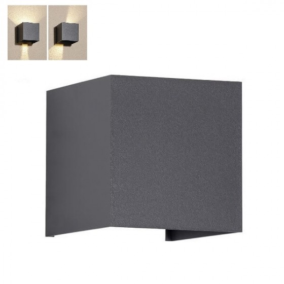 Ανθρακί απλίκα κύβος IP54 LED 3000K με ρυθμιζόμενη γωνία 0°-120°