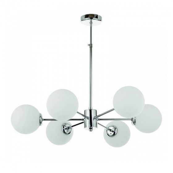 Εξάφωτο φωτιστικό ημιοροφής χρώμιο με οπάλ μπάλες G9 Φ55cm