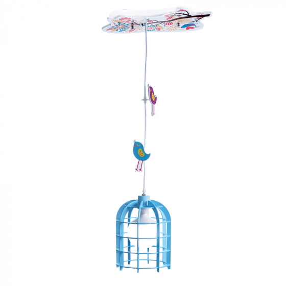 Παιδικό κρεμαστό φωτιστικό κλουβί μπλε με πουλάκια Φ20cm