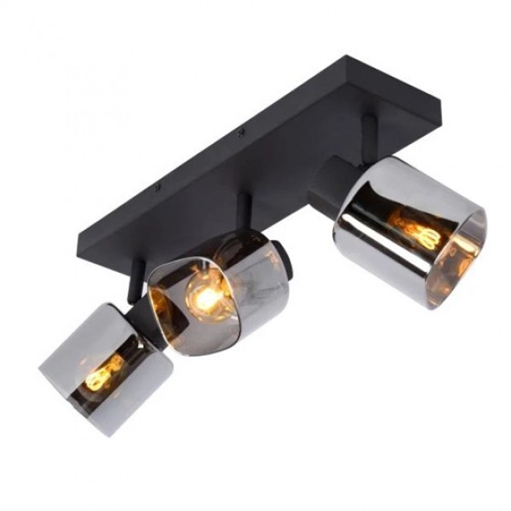 Φωτιστικό ράγα 38cm με 3 σποτ από ορθογώνιο αλλά στρογγυλεμένο φιμέ γυαλί
