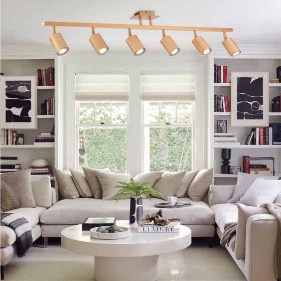 Εξάφωτο φωτιστικό ράγα χρυσαφί 110cm με σποτ Φ6cm